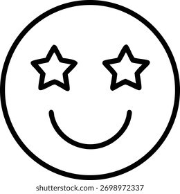 A simple line drawing of a smiling face with star eyes, a universal symbol of happiness and excitement, perfect for expressing positive emotions and joy.
