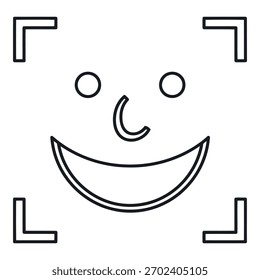 Un simple dibujo de línea de una cara sonriente dentro del marco de enfoque de una cámara.