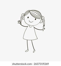 Simple line drawing of a smiling girl