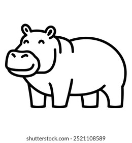 A simple line drawing of a smiling hippopotamus standing upright.
