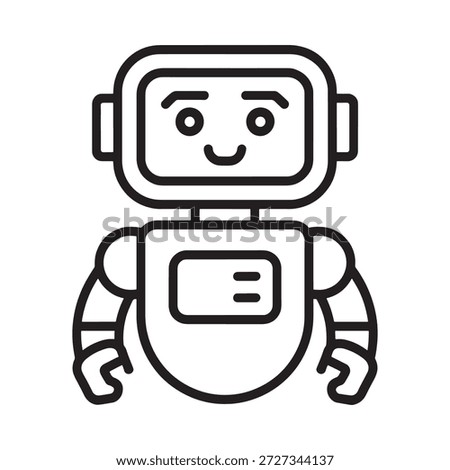A simple line drawing of a smiling robot with a rounded body and square head