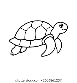 Simple Line Drawing of a Smiling Turtle for Coloring