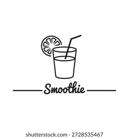 eine einfache Strichzeichnung eines Smoothie mit einem Stroh und Zitronenscheibe