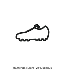 A simple line drawing of a soccer cleat, a type of footwear used in soccer.  The image is clean and minimalist.