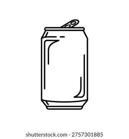 A simple line drawing of a soda can with its tab open, perfect for use in marketing, advertising, or educational materials.