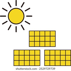Simple line drawing, solar panel, solar power system, illustration, vector, renewable energy, eco-friendly, 