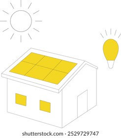 Simple line drawing, solar panel, solar power system, illustration, vector, renewable energy, eco-friendly, 