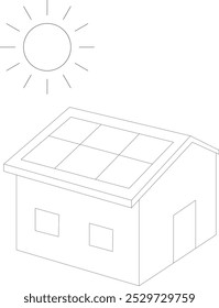 Simple line drawing, solar panel, solar power system, illustration, vector, renewable energy, eco-friendly, 