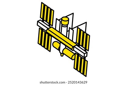 Simple line drawing of space station, isometric illustration, Vector Illustration