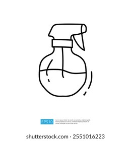 Um desenho de linha simples de um frasco de spray, normalmente usado para limpar ou aplicar líquidos.