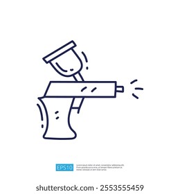 A simple line drawing of a spray gun, often used in painting or coating applications, showcasing its nozzle and trigger mechanism.