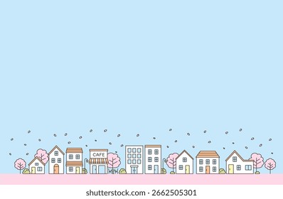 Dibujo de línea simple de un paisaje urbano de primavera