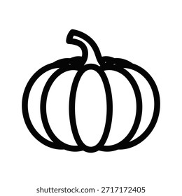 Desenho de linha simples de abóbora. Ícone de vetor de abóbora. Colheita biológica. Ilustração em preto e branco da comida. Vegetariana. Vegan. Vegetal. Alimentação saudável. Símbolo de outono.