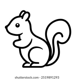 A simple line drawing of a squirrel, showcasing its playful stance and bushy tail.
