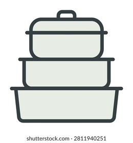 Simple line drawing of stacked kitchen containers for food storage and organization
