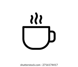 Eine einfache Linienzeichnung einer dampfenden heißen Kaffeetasse, perfekt für Coffeeshops oder Getränke verwandte Designs.