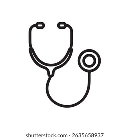A simple line drawing of a stethoscope with earpieces tubing and chestpiece on a white background