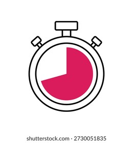 Un simple dibujo de línea de un cronómetro con un gráfico circular en su cara, dividido en dos secciones