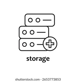 Simple line drawing of storage with an add icon, suitable for social media, website, presentations, and infographic design projects.