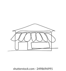 A simple line drawing of a store with a slanted roof. Icon  vector illustration