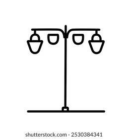 A simple line drawing of a street lamp with three light fixtures.