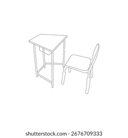 Simple Line Drawing of a Student Desk and Chair