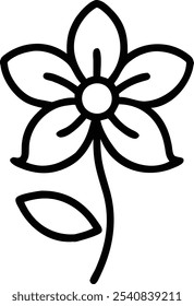 Simple line drawing, stylized flower, black and white, lotus-like petals, minimalist design, symmetrical, single stem, botanical illustration, clean lines, graphic art, icon-style, outline drawing, no