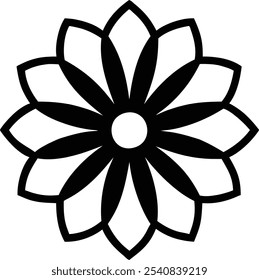 Simple line drawing, stylized flower, black and white, lotus-like petals, minimalist design, symmetrical, single stem, botanical illustration, clean lines, graphic art, icon-style, outline drawing, no