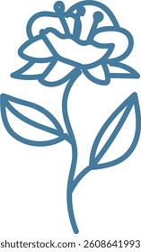 A simple line drawing of a stylized flower with petals and leaves. An abstract floral design featuring smooth curves and elegant lines. Cartoon vector illustration.