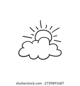 A simple line drawing of a sun behind a cloud