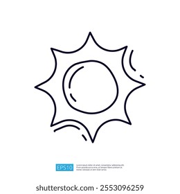 A simple line drawing of a sun with rays, symbolizing brightness and warmth. Ideal for graphic design projects related to nature or weather.