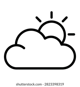 Simple line drawing of sun shining through clouds, representing good weather forecast