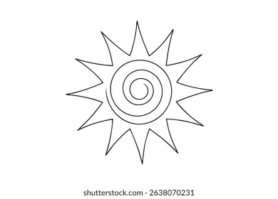 Simple line drawing of a sun with spiral center