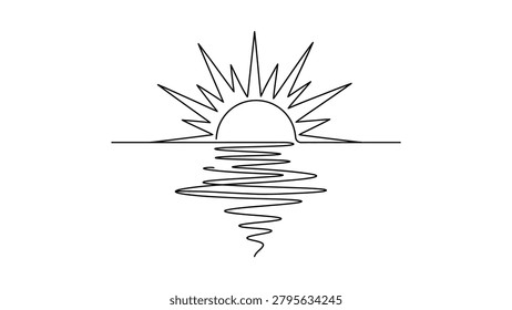 A simple line drawing of a sunrise reflecting on calm water