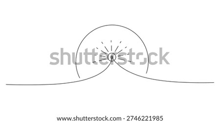 Simple line drawing of a sunrise or sunset over a hill with sun rays emanating from the center