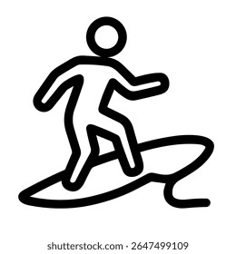 Linha Simples Desenho Surfista Cara Andando Onda Contorno Ícone