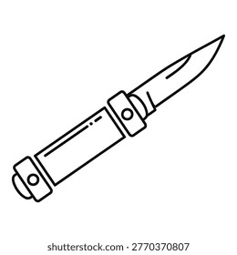Simple line drawing of a switchblade knife with handle and blade icon
