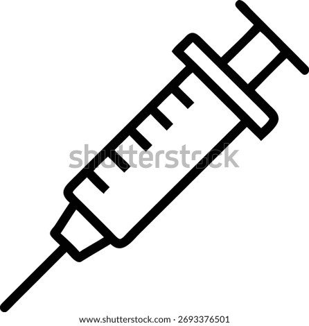 A simple line drawing of a syringe, commonly used for medical injections. The syringe is depicted with a needle and plunger, ready for administering medication.