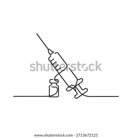 Simple line drawing of a syringe and vial representing medical injection