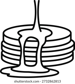 Un simple dibujo de línea de jarabe que se vierte sobre una pila de panqueques