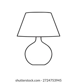Um simples desenho de linha de uma lâmpada de mesa com uma base arredondada e sombra cônica sobre um fundo branco