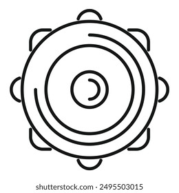 Simple line drawing of a tambourine with bells, perfect for representing music or celebration