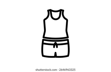 A simple line drawing of a tank top and shorts outfit, perfect for summer sports or casual wear.