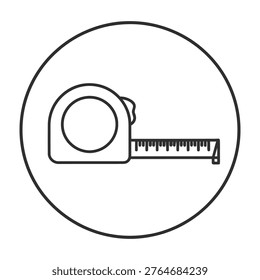 Simple line drawing of tape measure in circle for DIY and construction projects