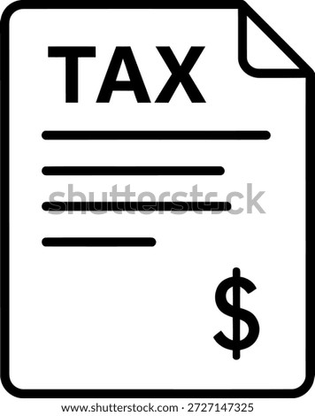 A simple line drawing of a tax document with the word 'TAX' at the top and a dollar sign on the bottom right.