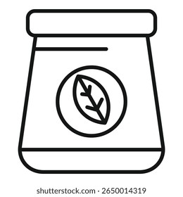 Einfache Linie Zeichnung Teebeutel Verpackung zeigt Kräuterinfusion mit Blatt-Logo