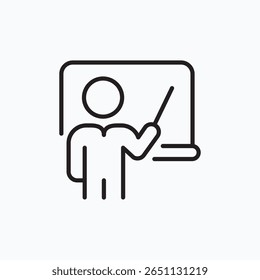 Simple line drawing of a teacher lecturing icon, perfect for educational presentations, school materials, and online learning resources. Suitable for teaching materials.