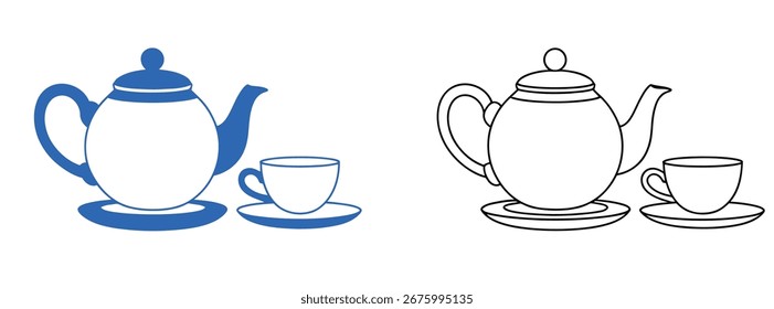 Desenho de linha simples de bule e xícara  