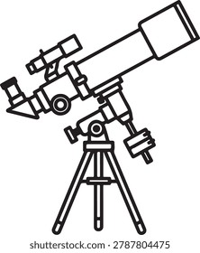 Simple line drawing of a telescope mounted on a sturdy tripod, ready for astronomical observation.
