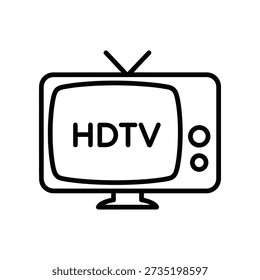 Simple line drawing of a television set with HDTV on screen